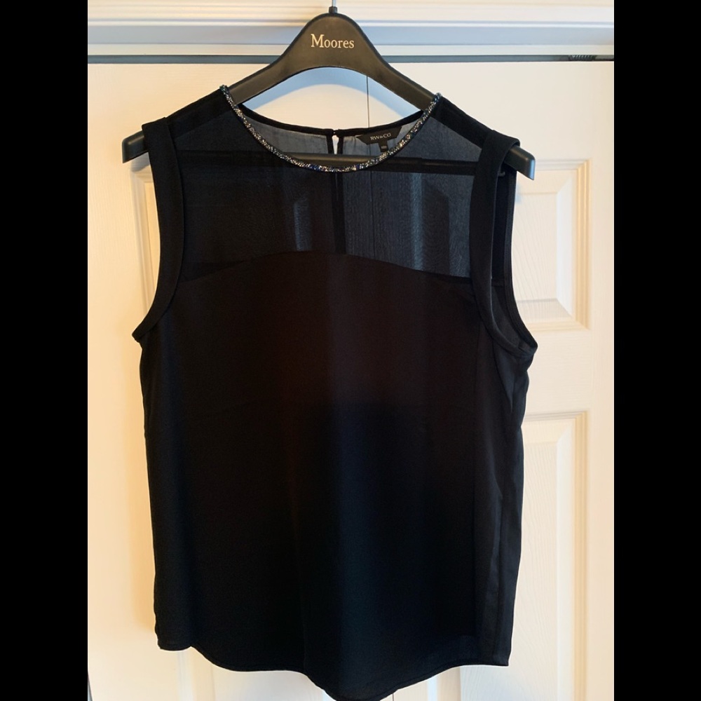 RW & Co Sleeveless blouse sheer illusion neckline crystal trim